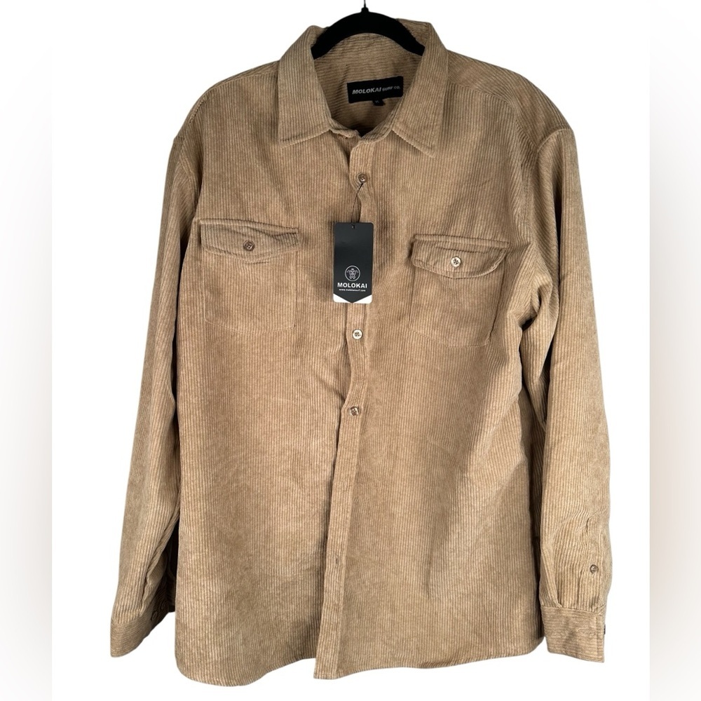 Molokai Surf Co. Men's Tan Corduroy Button Down Long Sleeve Shirt Size XL New!
